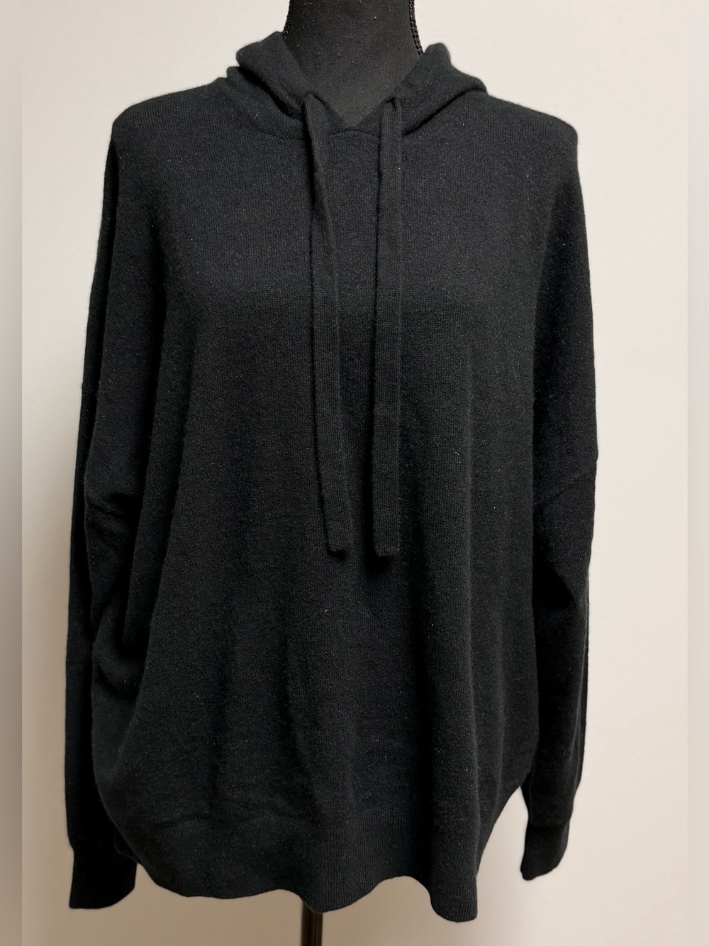 Nordstrom 100% Cashmere Knit Hoodie Sweater Black Women's Size XL Pullover
